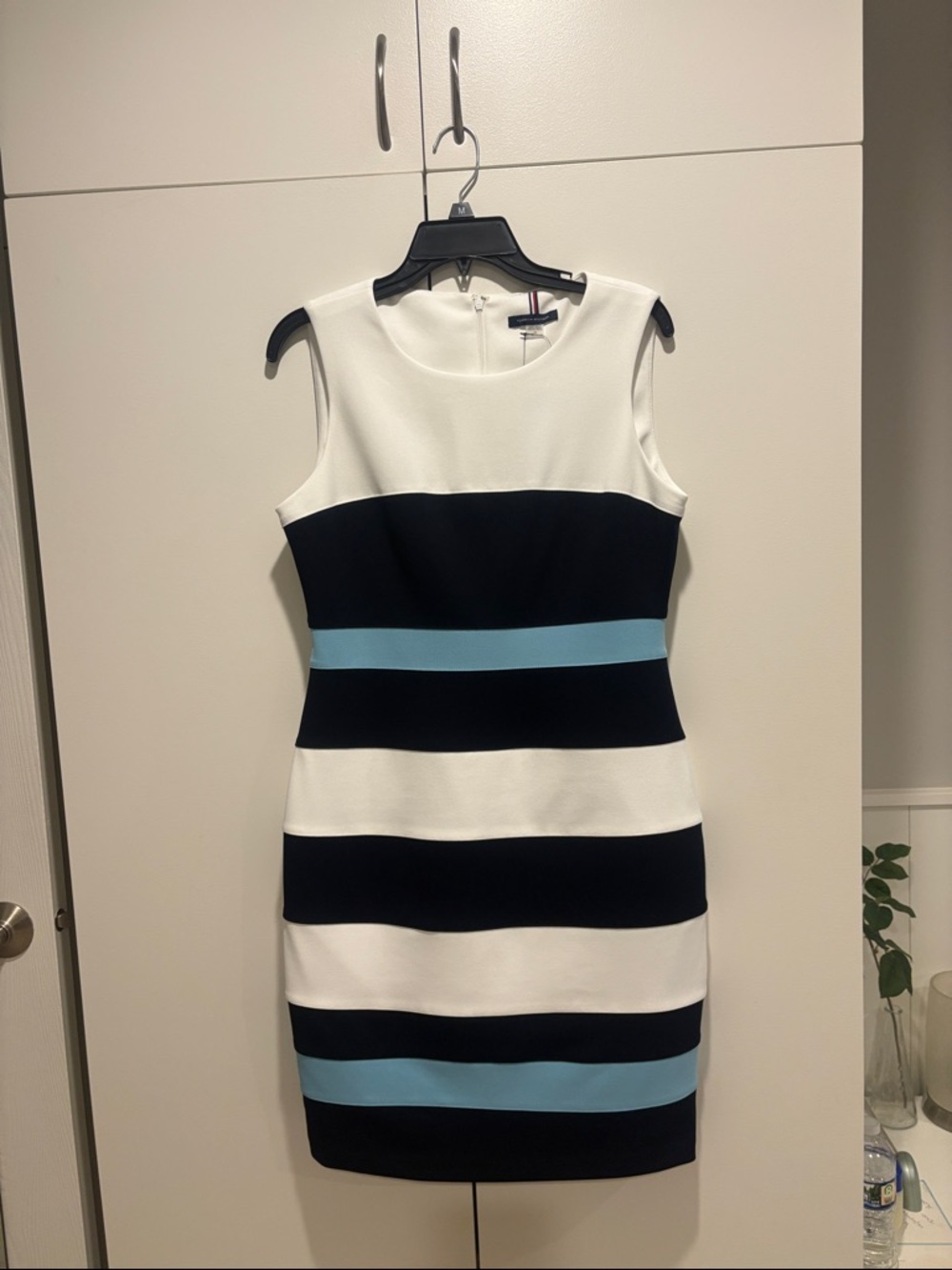 Tommy Hilfiger Sleeveless Striped Mini Dress - White, Black & Light Blue